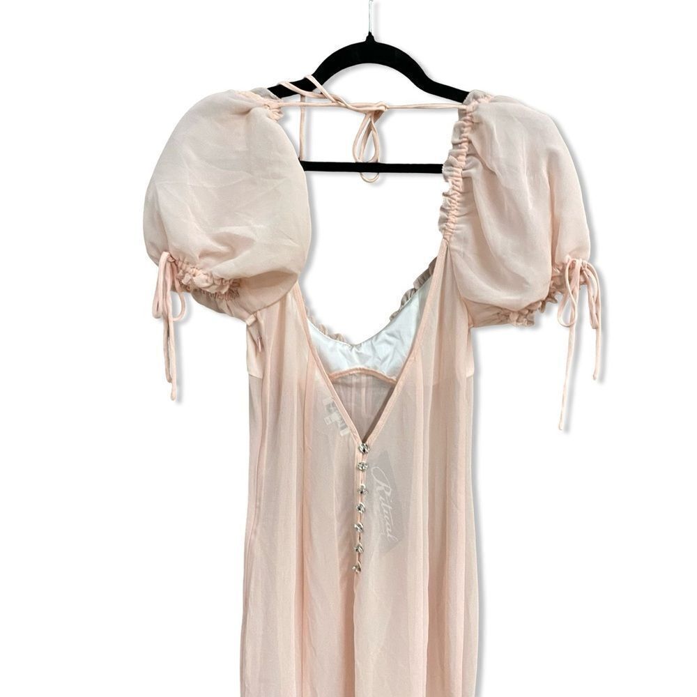 LOBA sheer Pink Midi Dress April Pastel Pink puff sleeves lingerie Revolve S - Picture 6 of 15